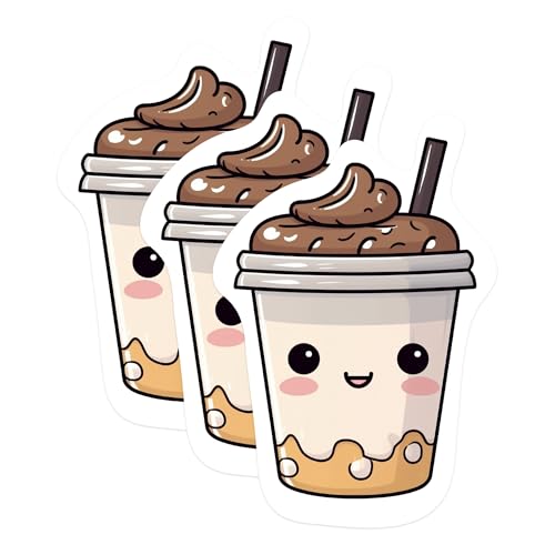 (3 Pack) Boba Tea Decals - Cute Kawaii Drink - Bubble Tea Laptop Stickers - 3 Inches On Longest Side - Easy Peel & Apply - Made in USA - 3MCS1043