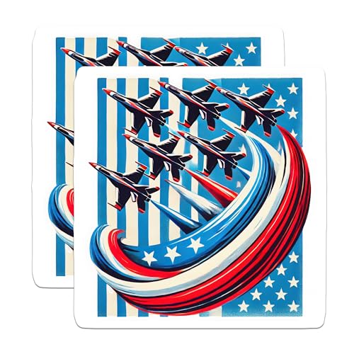 (2 Pack) Patriotic Airplane Stickers - Vintage American Flag Stickers - Retro Aviation Decal Stickers - 5" On Longest Side - Sticks to Smooth Flat Surfaces - Made in USA - BMCS5712