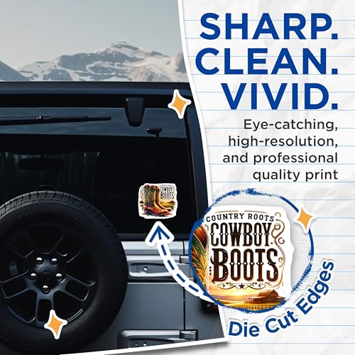 (2 Pack) Cowboy Boots Stickers - Country Roots Stickers - Farmhouse Decor Stickers - 5" On Longest Side - Sticks to Smooth Flat Surfaces - Made in USA - BMCS6817