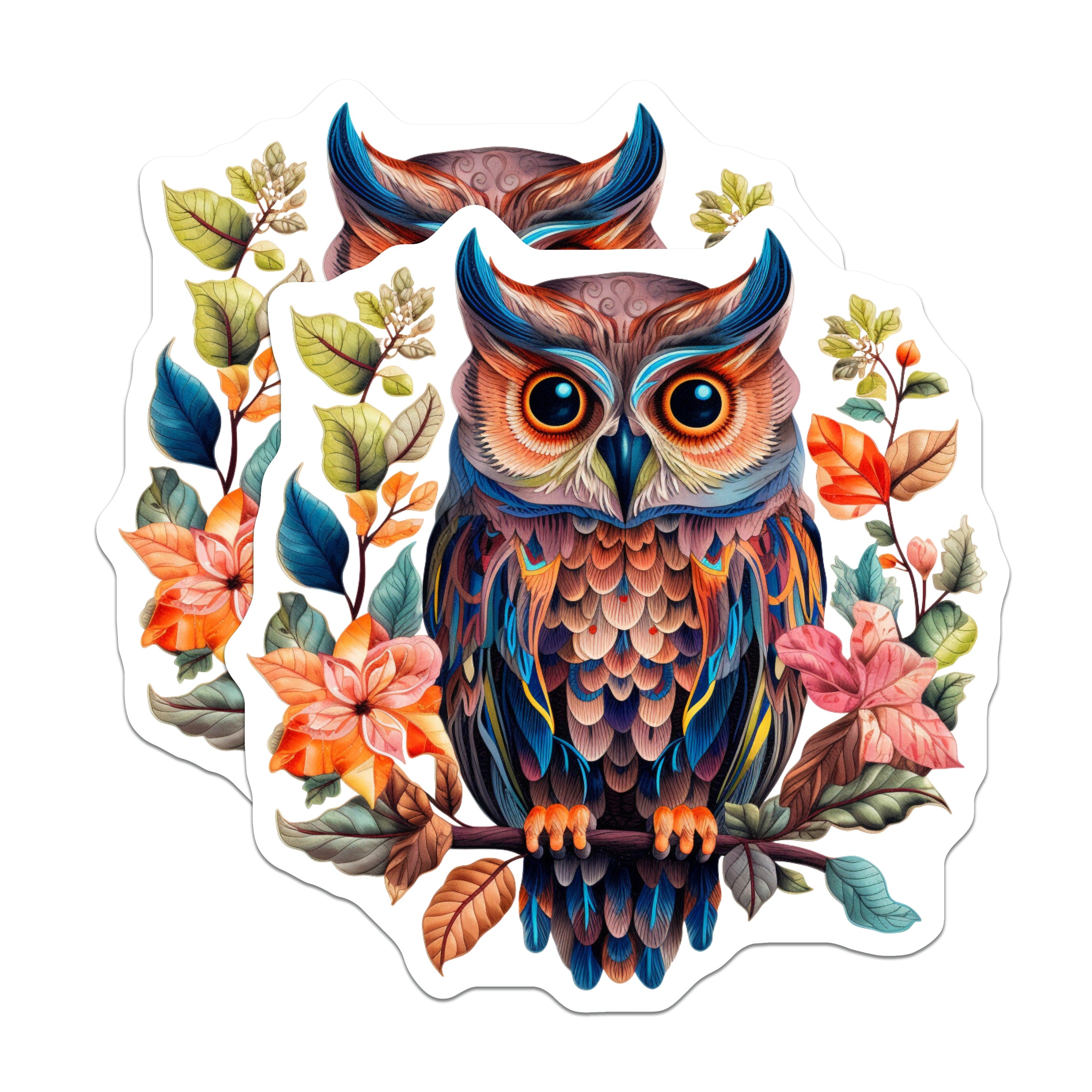 (2 Pack) Bohemian Owl Magnets - Folk Art Bird - Kitchen Refrigerator - 5 Inches On Longest Side - Thick Durable Magnet - Made in USA - MAG37113