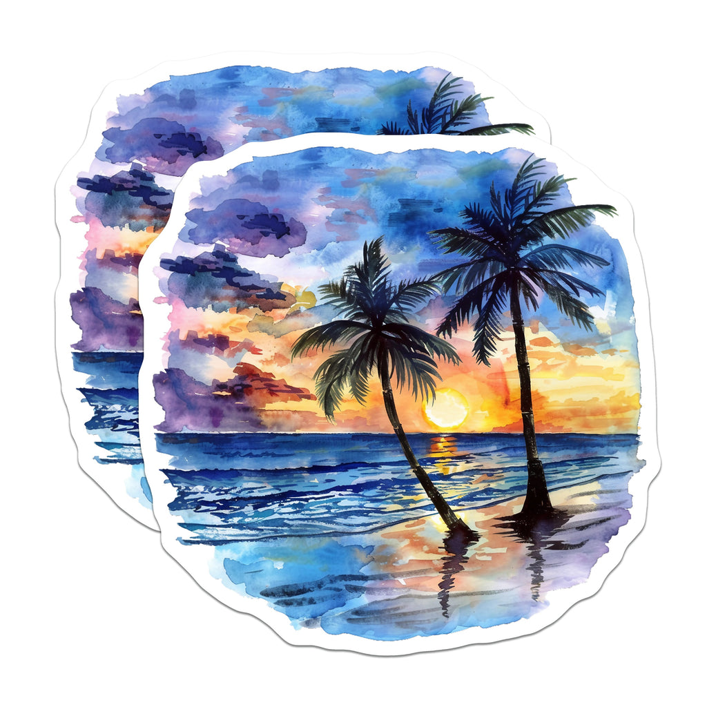 (2 Pack) Tropical Sunset Magnets - Palm Tree Beach Art - Coastal Ocean Decor - 5 Inches On Longest Side - Thick Durable Magnet - Made in USA - MAG39467