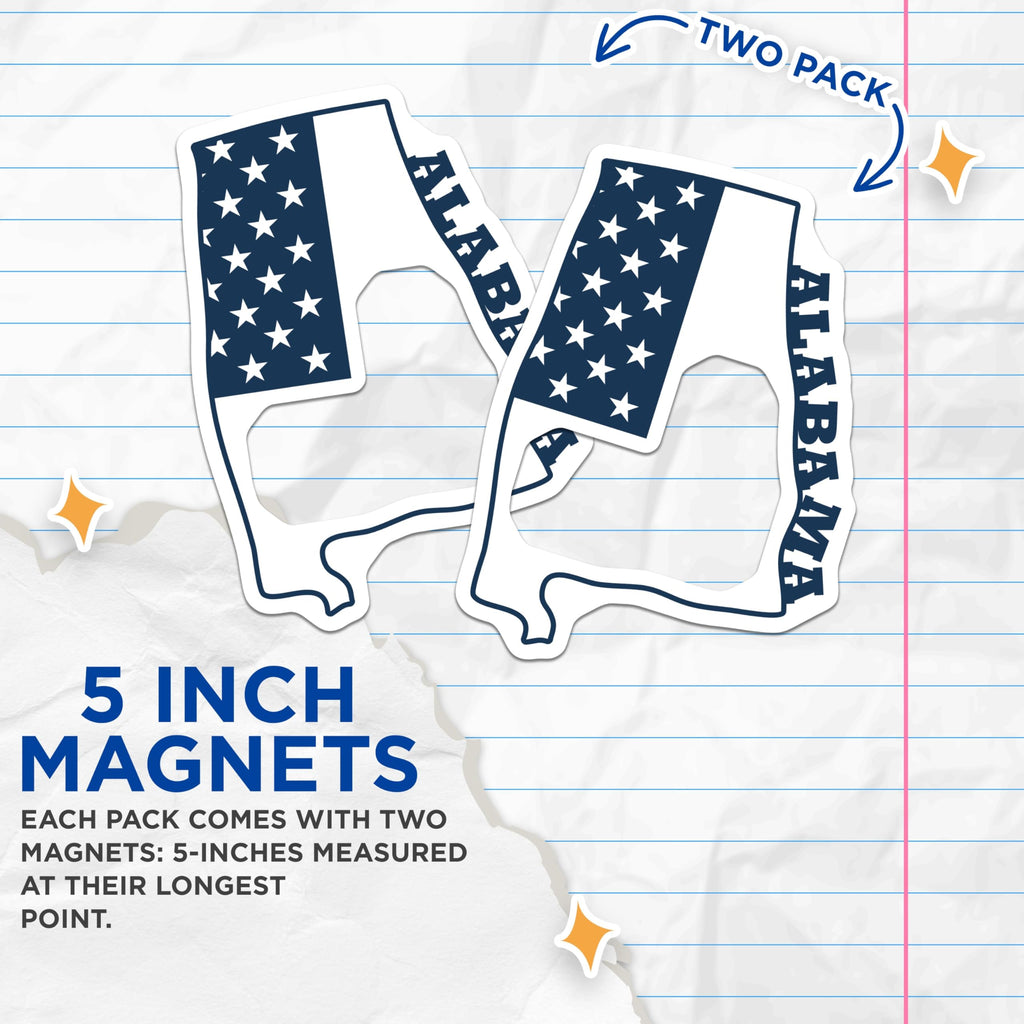 (2 Pack) Alabama Flag Magnets - State Pride - American Flag Decor - 5" On Longest Side - Premium Magnet - for Cars, Refrigerators, Toolboxes, Lockers - Made in USA - MAG18873