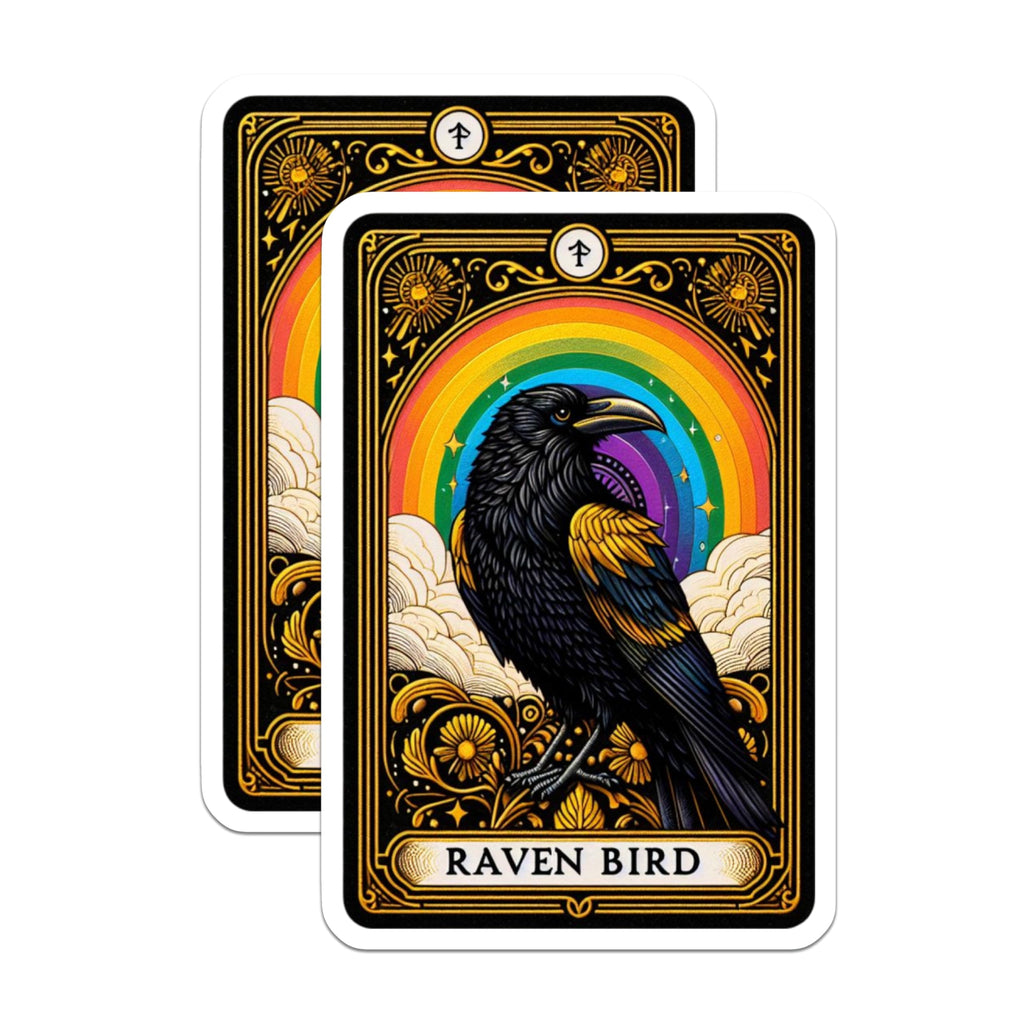 (2 Pack) Raven Bird Magnets - Vivid Rainbow Art - Mystical Crow Aesthetic Decor - Ornate Animal Kitchen Accessories - 5 Inches On Longest Side - Thick Durable Magnet - Made in USA - MAG21052