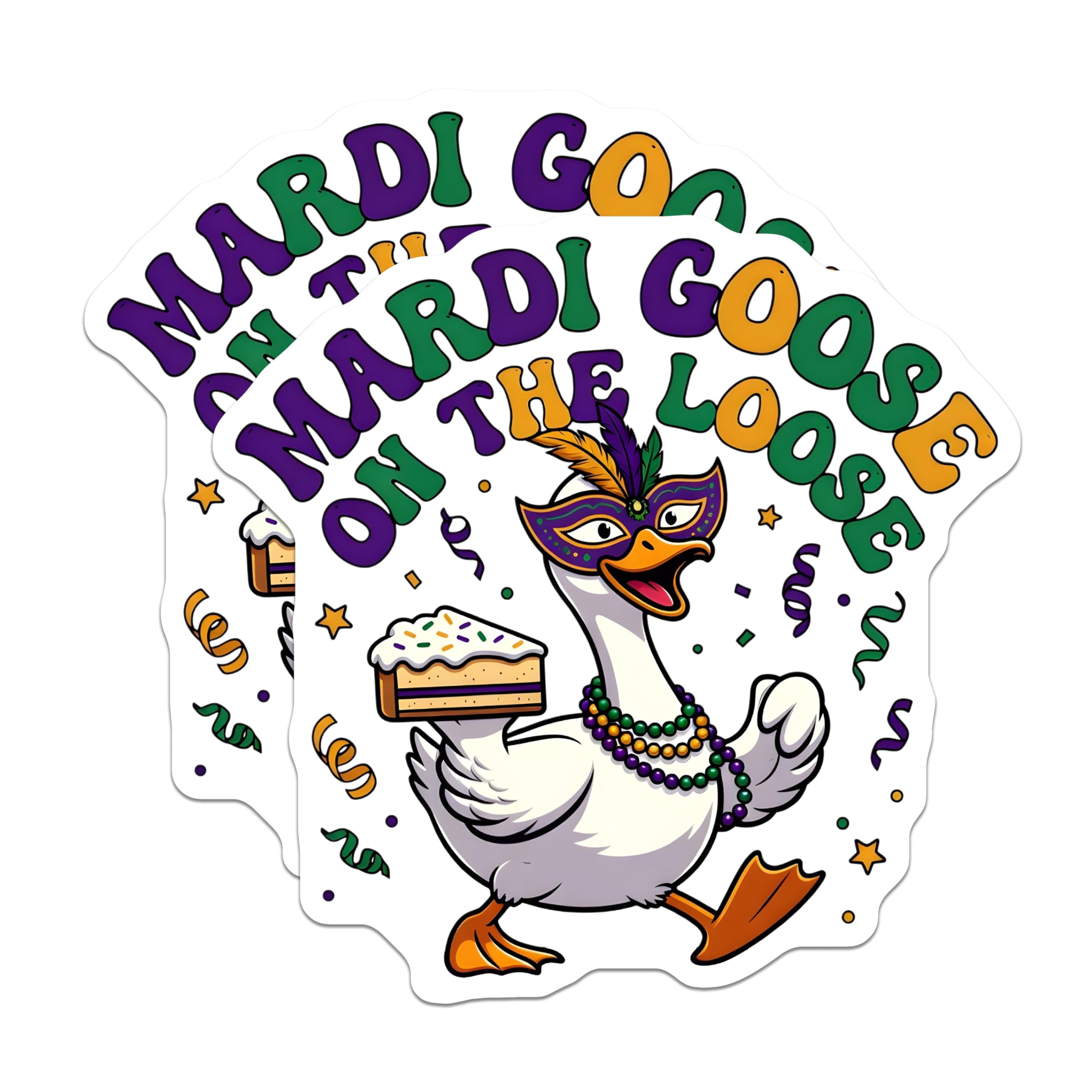 (2 Pack) Mardi Gras Stickers - Goose on The Loose - Carnival Celebration- 5" On Longest Side - Sticks to Smooth Flat Surfaces - Made in USA - BMCS16066