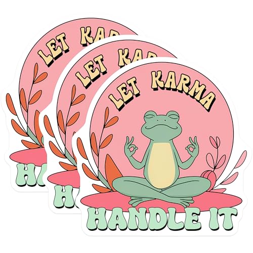 (3 Pack) Yoga Frog Decals - Let Karma Handle It Stickers - Laptop Decals - 3 Inches On Longest Side - Easy Peel & Apply - Made in USA - 3MCS2545