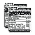 (2 Pack) Sister Nutritional Facts Stickers - Amazing Woman - Funny Sister Stickers- 5" On Longest Side - Sticks to Smooth Flat Surfaces - Made in USA - BMCS16425