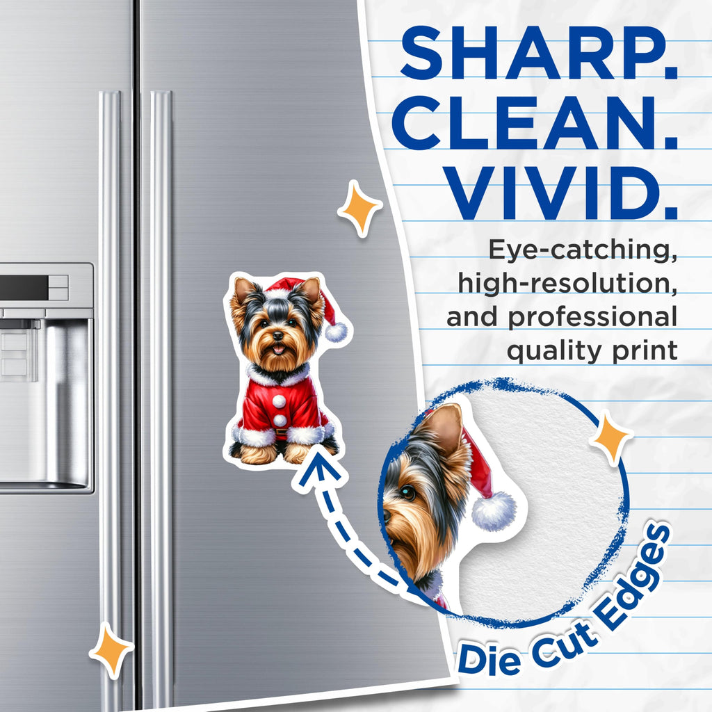 (2 Pack) Yorkshire Terrier Christmas Magnets - Santa Yorkie Holiday Decor - Dog Mom Fridge Accent - 5 Inches On Longest Side - Thick Durable Magnet - Made in USA - MAG30477