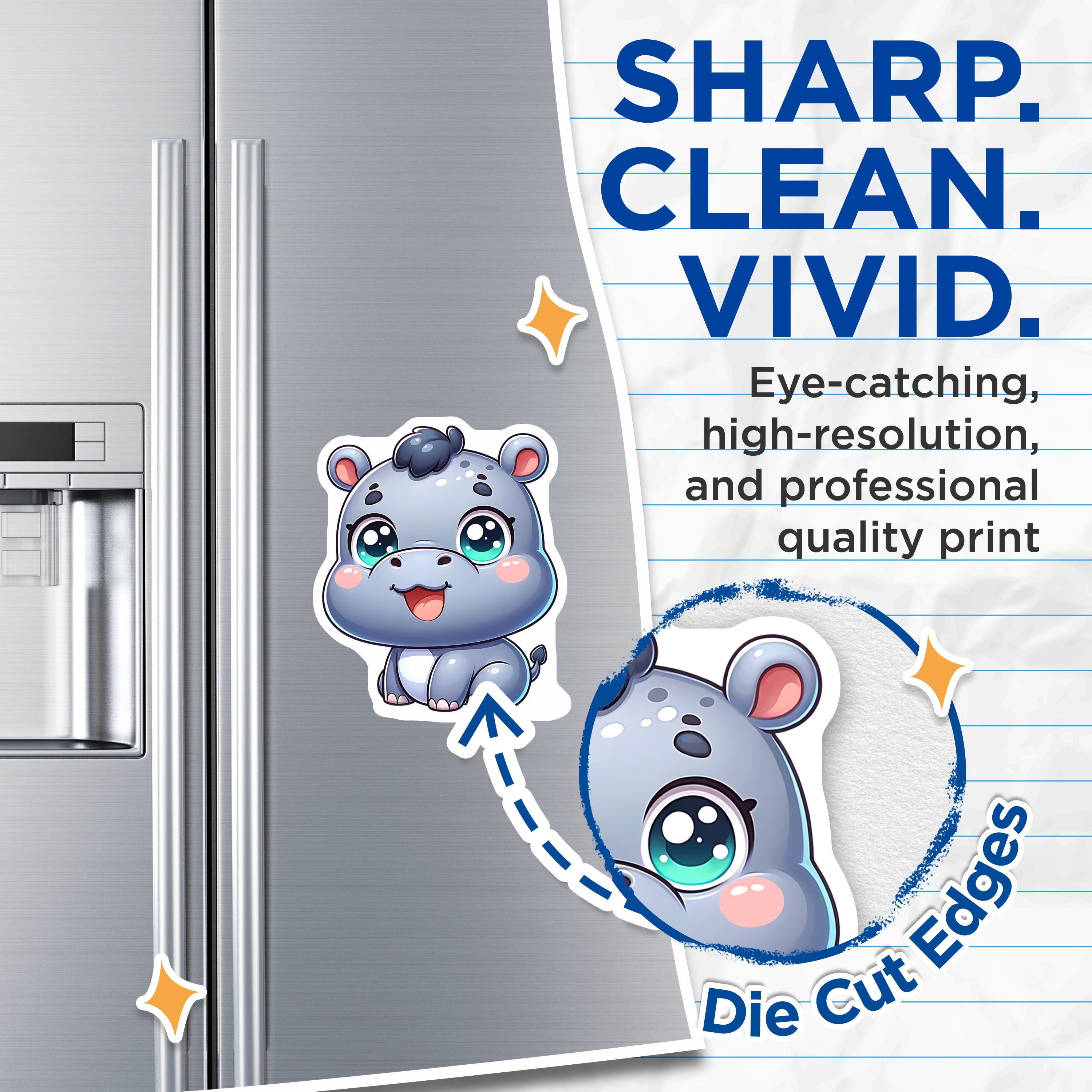(2 Pack) Cute Baby Hippo Magnets - Kawaii Animal Fridge Decor - Nursery Locker Refrigerator Accessories - 5 Inches On Longest Side - Thick Durable Magnet - Made in USA - MAG38953