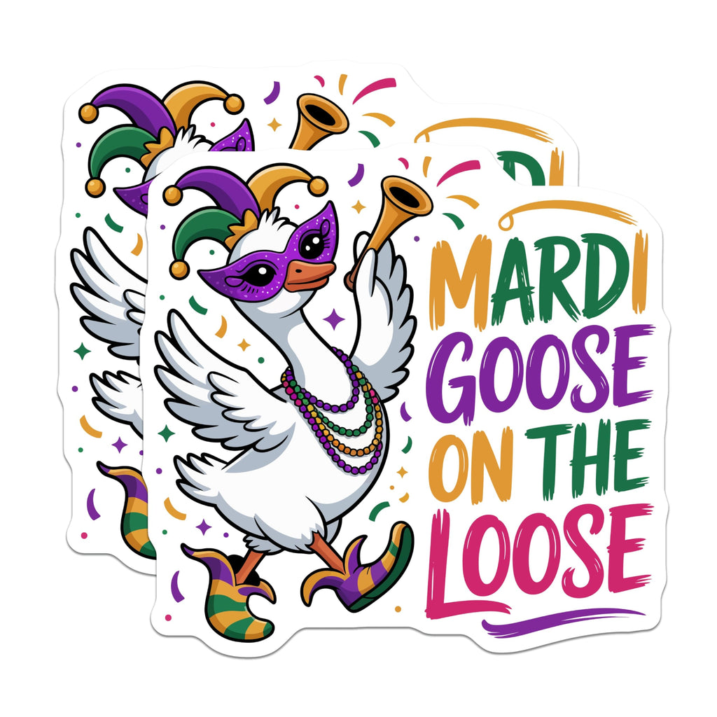 (2 Pack) Mardi Gras Goose Magnets - Funny Animal Parade - Carnival Celebration Decor - 5 Inches On Longest Side - Thick Durable Magnet - Made in USA - MAG22169