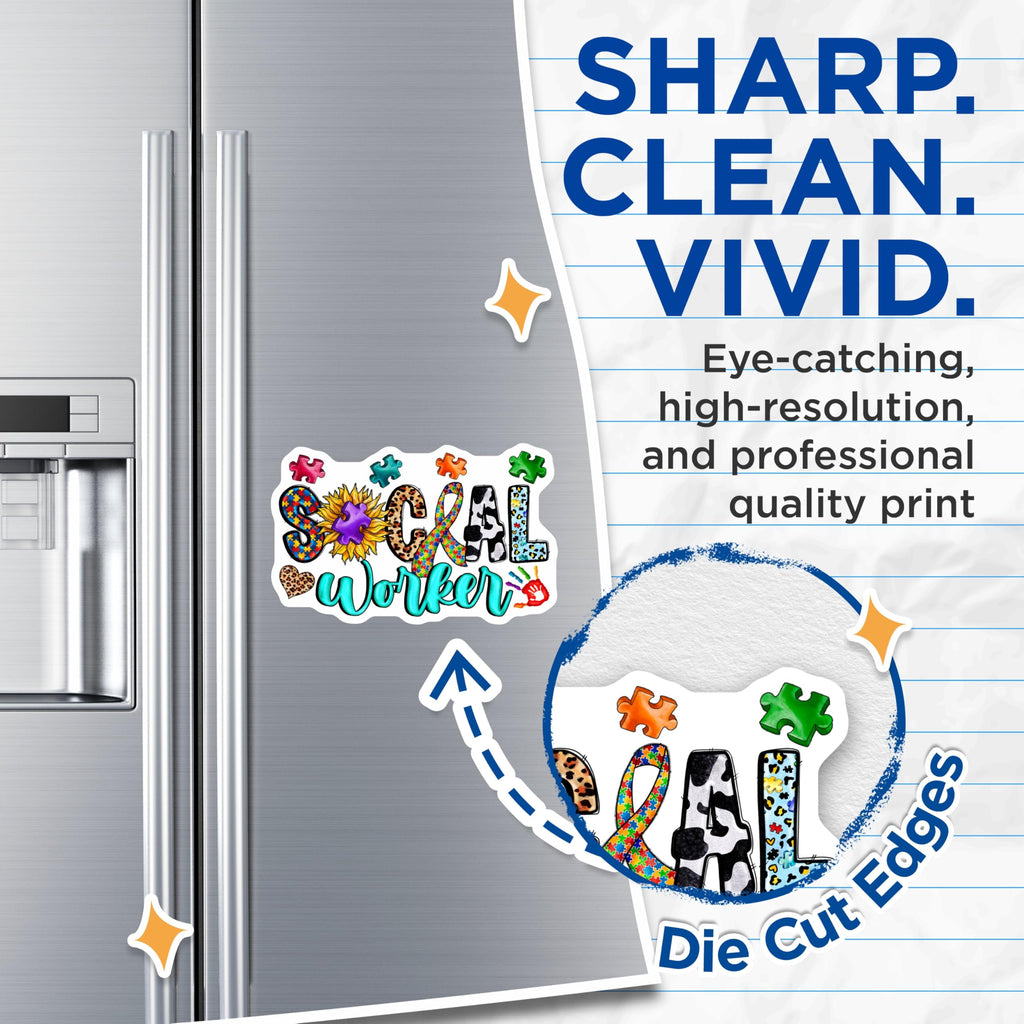 (2 Pack) Social Worker Magnets - Autism Awareness Support - Professional Appreciation Decor - Fridge Item - 5 Inches On Longest Side - Thick Durable Magnet - Made in USA - MAG26155