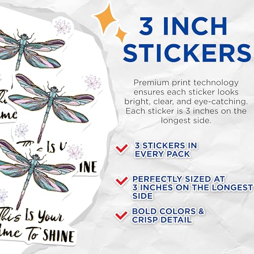 (3 Pack) Dragonfly Decals - Inspirational Quote Decals - Laptop Stickers - 3 Inches On Longest Side - Easy Peel & Apply - Made in USA - 3MCS2956