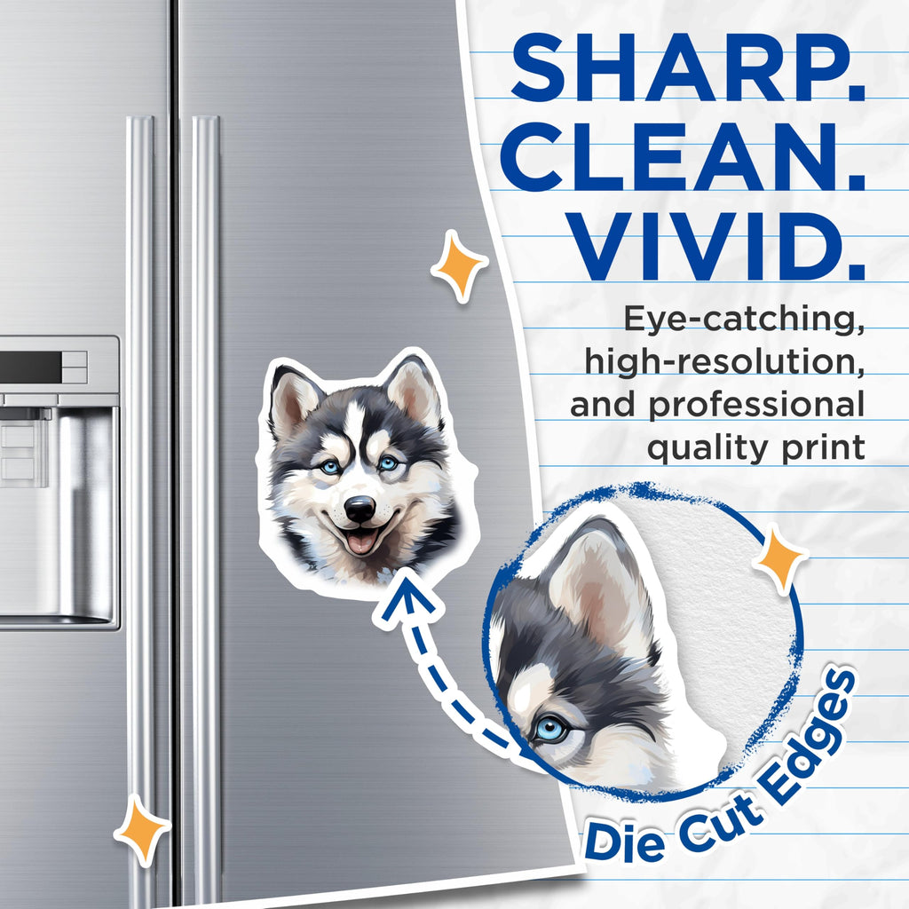 (2 Pack) Cute Husky Dog Magnets - Siberian Husky Pet Lovers - Puppy Animal Fridge Decor - 5 Inches On Longest Side - Thick Durable Magnet - Made in USA - MAG27492
