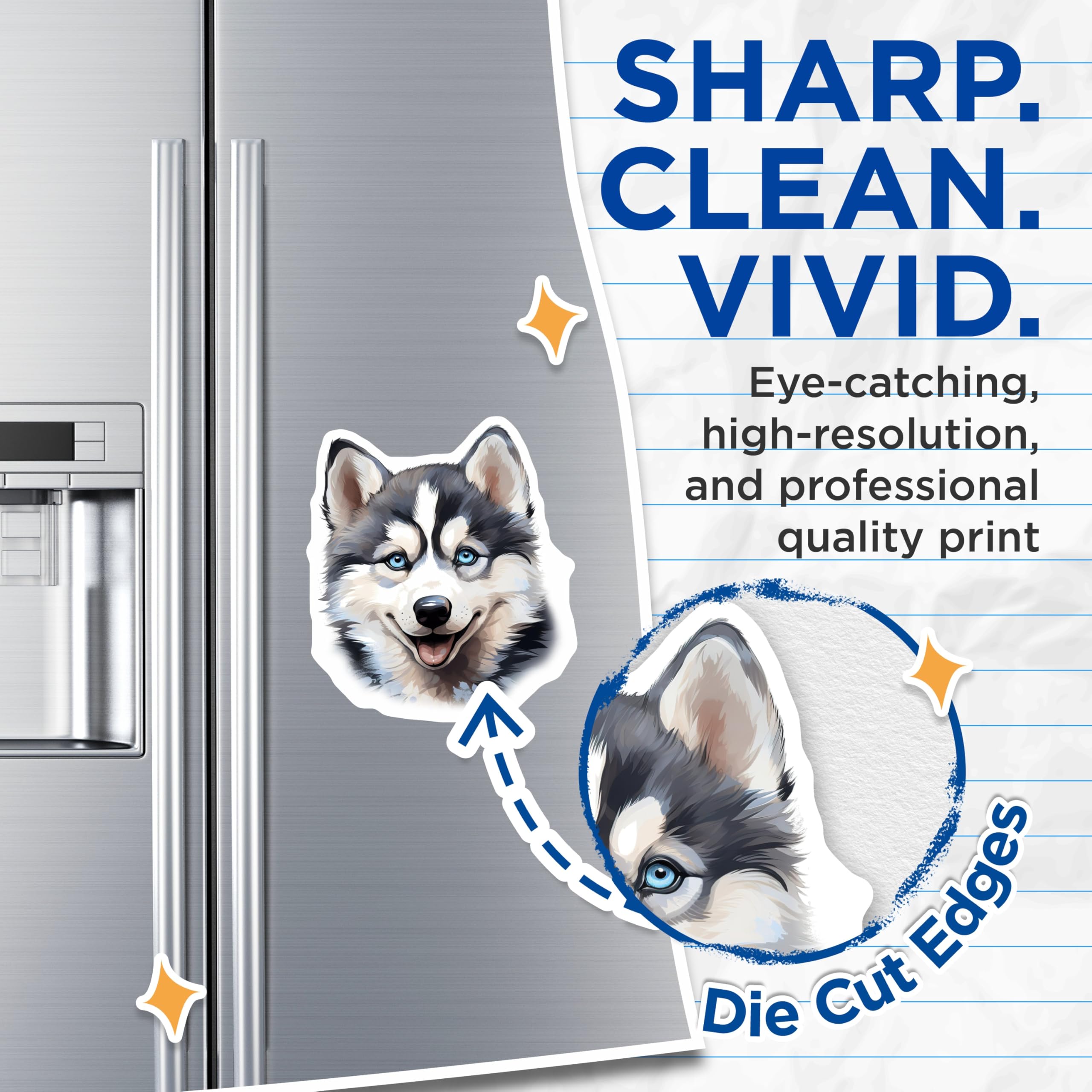 (2 Pack) Cute Husky Dog Magnets - Siberian Husky Pet Lovers - Puppy Animal Fridge Decor - 5 Inches On Longest Side - Thick Durable Magnet - Made in USA - MAG27492