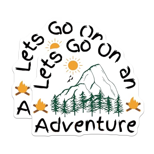 (2 Pack) Lets Go On an Adventure Stickers - Outdoor Adventure - Nature Wandering Decal - 5" On Longest Side - Sticks to Smooth Flat Surfaces - Made in USA - BMCS5645