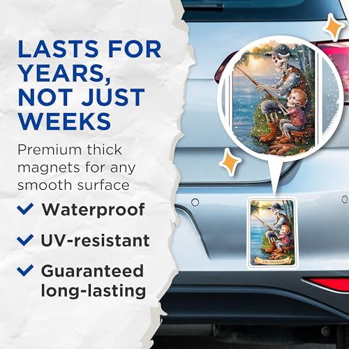 (2 Pack) Fisherman Skeleton Magnets - Fishing Scene Skeleton Magnet - Gothic Art Home - Cute Fantasy Skeleton Art - 5" On Longest Side - for Cars, Fridges, Toolboxes - Made in USA - MAG4457