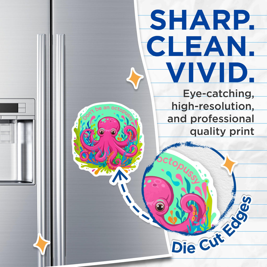 (2 Pack) Pink Octopus Magnets - Dont Be an Octopussy Humor - Funny Sea Creature Art - Refrigerator Locker Decor - 5 Inches On Longest Side - Thick Durable Magnet - Made in USA - MAG20397