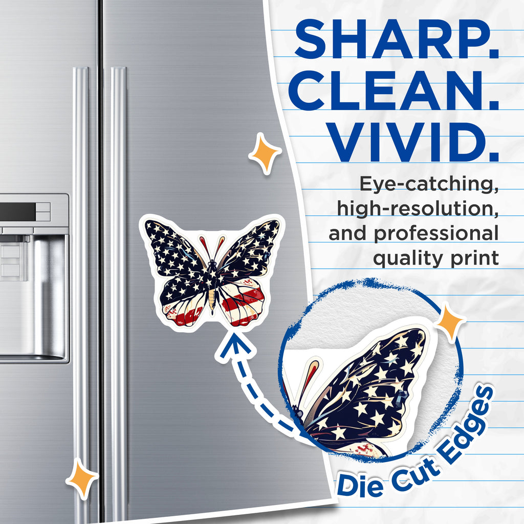 (2 Pack) American Flag Butterfly Magnets - Patriotic USA Decor - Independence Day Display - Stars Stripes Spirit - 5 Inches On Longest Side - Thick Durable Magnet - Made in USA - MAG39765
