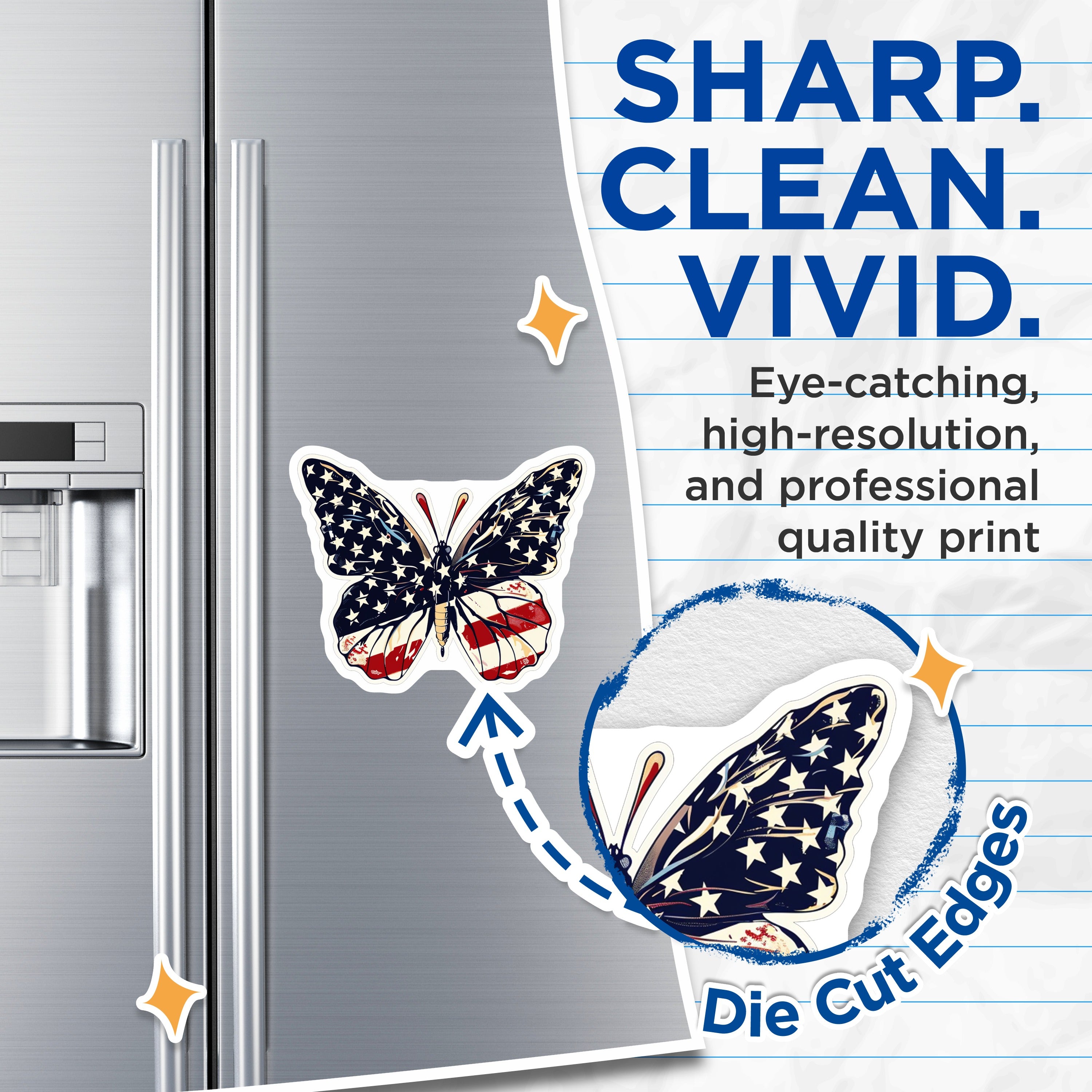 (2 Pack) American Flag Butterfly Magnets - Patriotic USA Decor - Independence Day Display - Stars Stripes Spirit - 5 Inches On Longest Side - Thick Durable Magnet - Made in USA - MAG39765