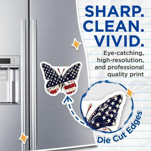 (2 Pack) American Flag Butterfly Magnets - Patriotic USA Decor - Independence Day Display - Stars Stripes Spirit - 5 Inches On Longest Side - Thick Durable Magnet - Made in USA - MAG39765