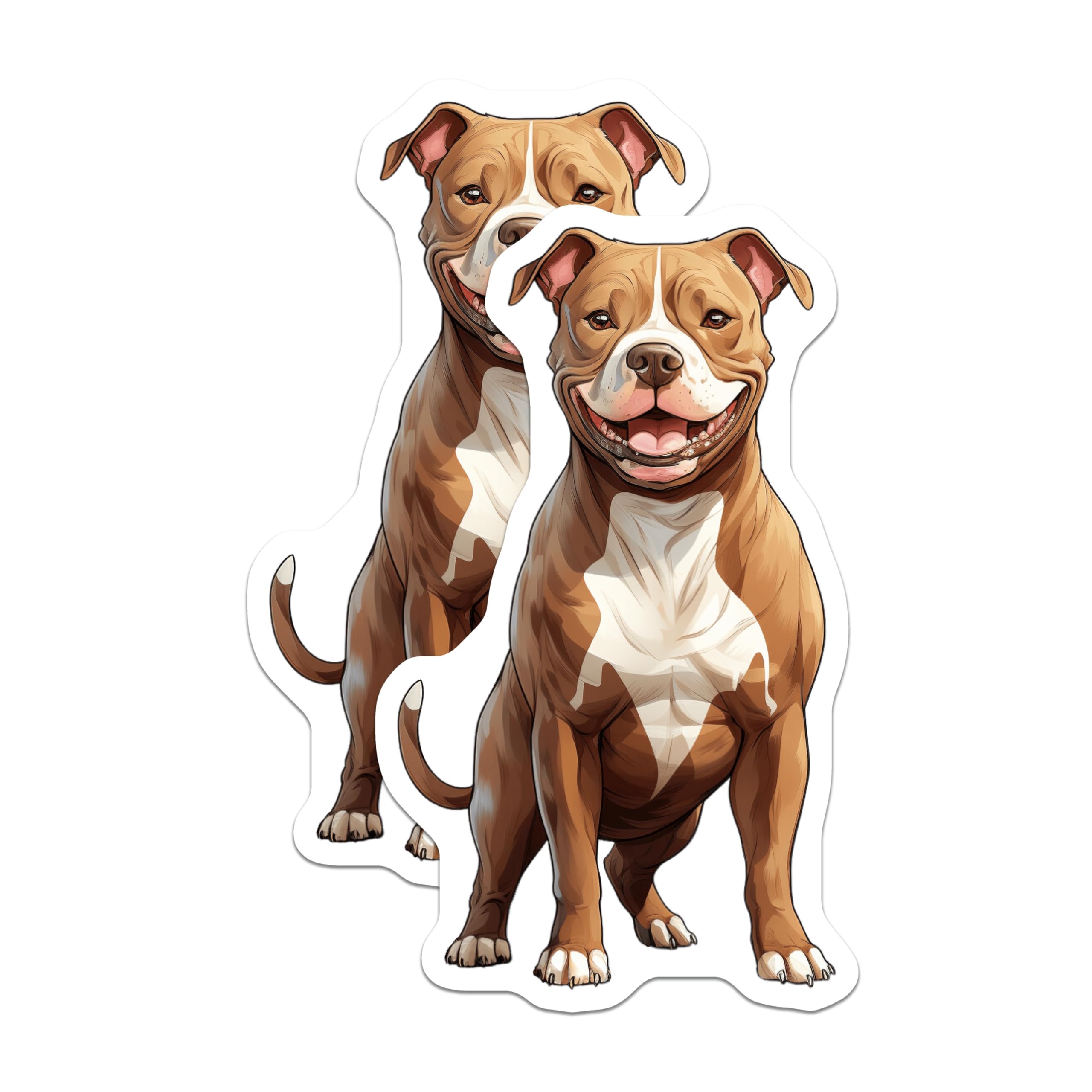 (2 Pack) Smiling Pitbull Magnets - Happy Dog Lover Decor - Pet Fridge Accessory - Canine Companion Art - 5 Inches On Longest Side - Thick Durable Magnet - Made in USA - MAG24758