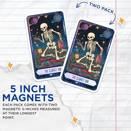 (2 Pack) Space Skeleton Artwork Magnet - Cosmic Skeleton Illustration - 5" On Longest Side - Sticks to Smooth Flat Surfaces - Made in USA - MAG9997