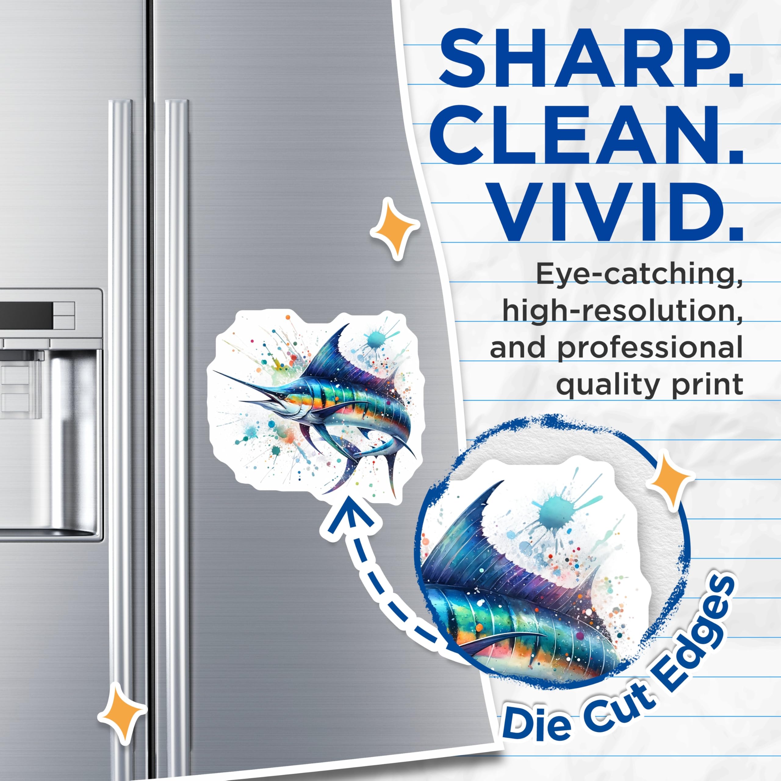 (2 Pack) Marlin Fish Magnets - Ocean Decor - Fishing Enthusiast Art - 5" On Longest Side - Premium Magnet - for Cars, Refrigerators, Toolboxes, Lockers - Made in USA - MAG14800