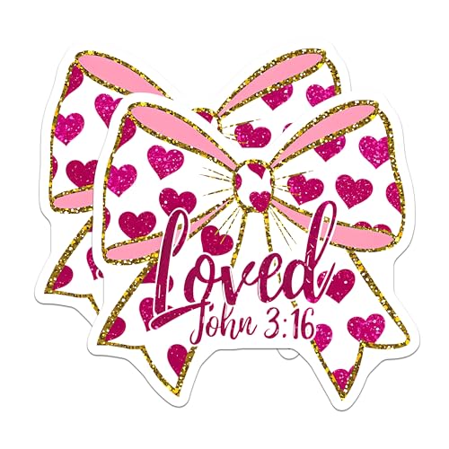 (2 Pack) Loved John 3:16 Stickers - Inspirational Heart Stickers - Christian Faith Stickers - 5" On Longest Side - Sticks to Any Smooth Flat Surface - Made in USA - BMCS3079