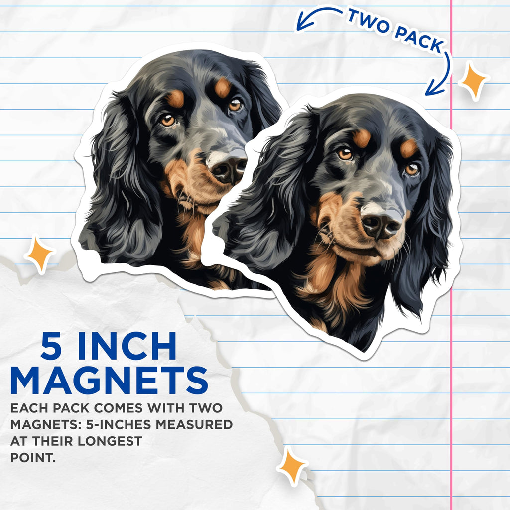 (2 Pack) Gordon Setter Dog Magnets - Black Tan Setter Art - Pet Lover Refrigerator Decor - 5 Inches On Longest Side - Thick Durable Magnet - Made in USA - MAG26837
