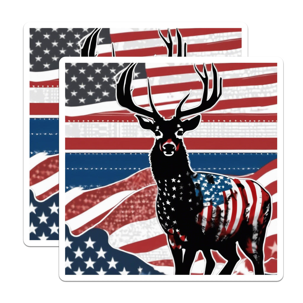 (2 Pack) American Flag Deer Magnets - Patriotic Wildlife Decor - USA Buck Fridge Art - 5 Inches On Longest Side - Thick Durable Magnet - Made in USA - MAG19753