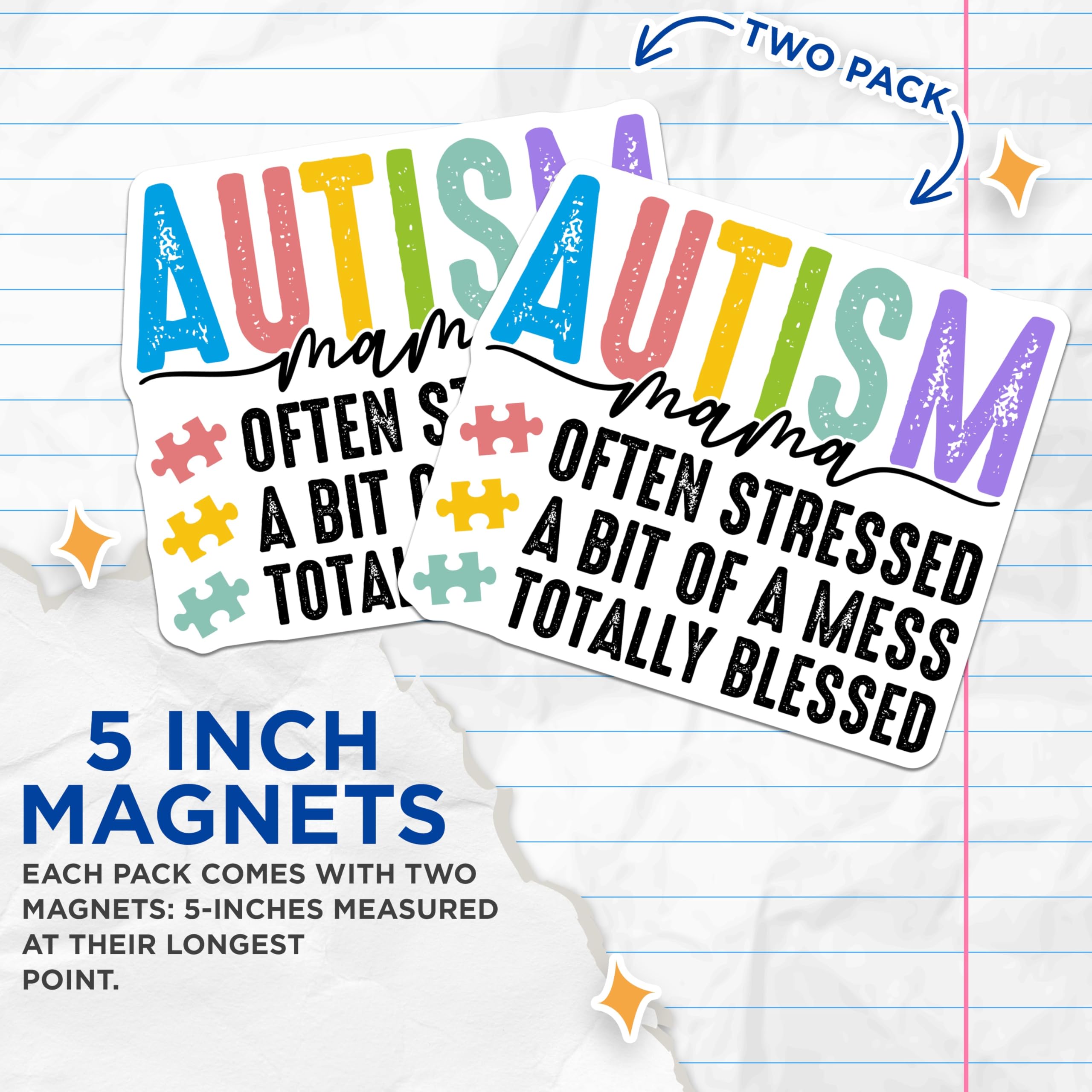 (2 Pack) Autism Mama Magnets - Often Stressed A Bit of A Mess - Totally Blessed Magnets - 5" On Longest Side - Premium Magnet - for Cars, Refrigerators, Toolboxes, Lockers - Made in USA - MAG16696