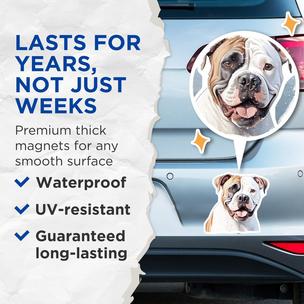(2 Pack) American Bulldog Magnets - Dog Lover Decor - Pet Parent Fridge Art - 5 Inches On Longest Side - Thick Durable Magnet - Made in USA - MAG25847
