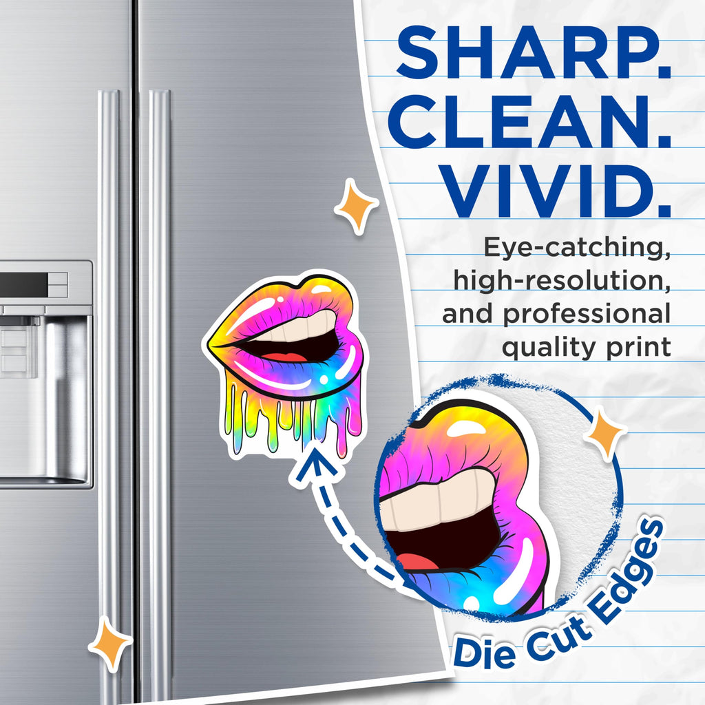 (2 Pack) Vibrant Tie Dye Lips Magnets - Dripping Psychedelic Mouth Art - Colorful Rainbow Aesthetic Decor - 5 Inches On Longest Side - Thick Durable Magnet - Made in USA - MAG22500