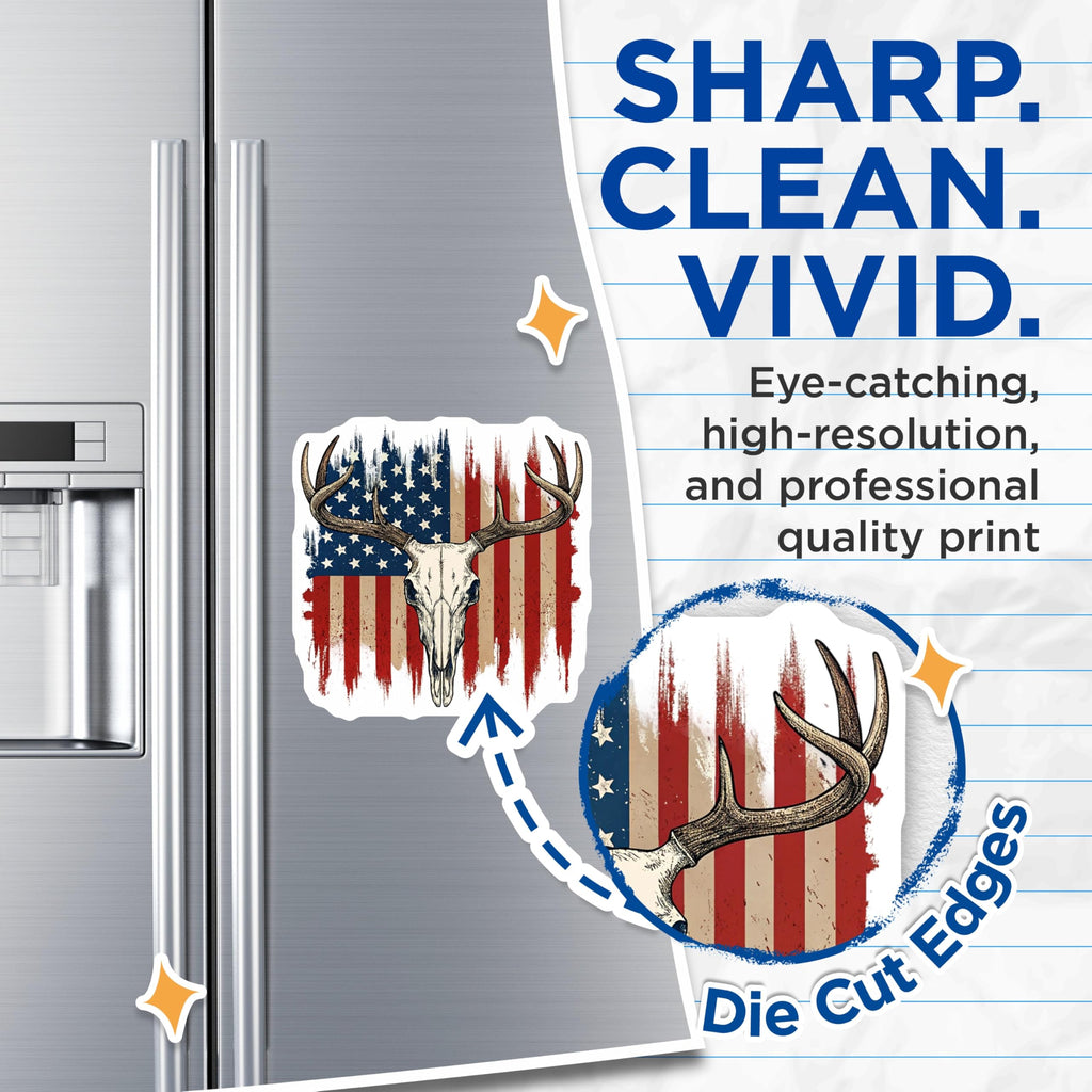 (2 Pack) Deer Skull Magnets - American Flag Rustic - Hunting Decor Magnet Set - 5" On Longest Side - Premium Magnet - for Cars, Refrigerators, Toolboxes, Lockers - Made in USA - MAG16593