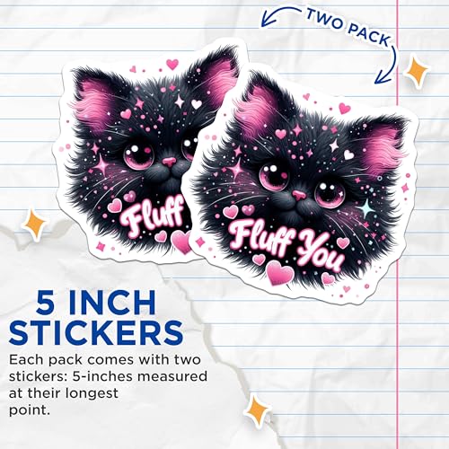(2 Pack) Fluff You Stickers - Cute Cat - Funny Pet - Adorable Feline - 5" On Longest Side - Sticks to Smooth Flat Surfaces - Made in USA - BMCS4582