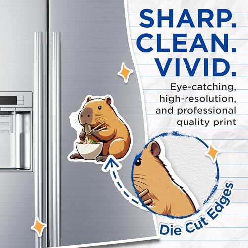 (2 Pack) Illustrated Capybara Art Magnet - Kitchen Fridge Decor - 5" On Longest Side - Sticks to Smooth Flat Surfaces - Made in USA - MAG9921