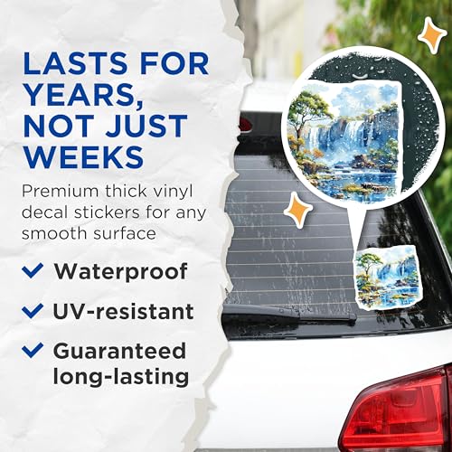 (2 Pack) Waterfall Landscape Stickers - Nature Scenic Stickers - Waterfall Art - Outdoor Adventure Stickers - 5" On Longest Side - Sticks to Smooth Flat Surfaces - Made in USA - BMCS5203
