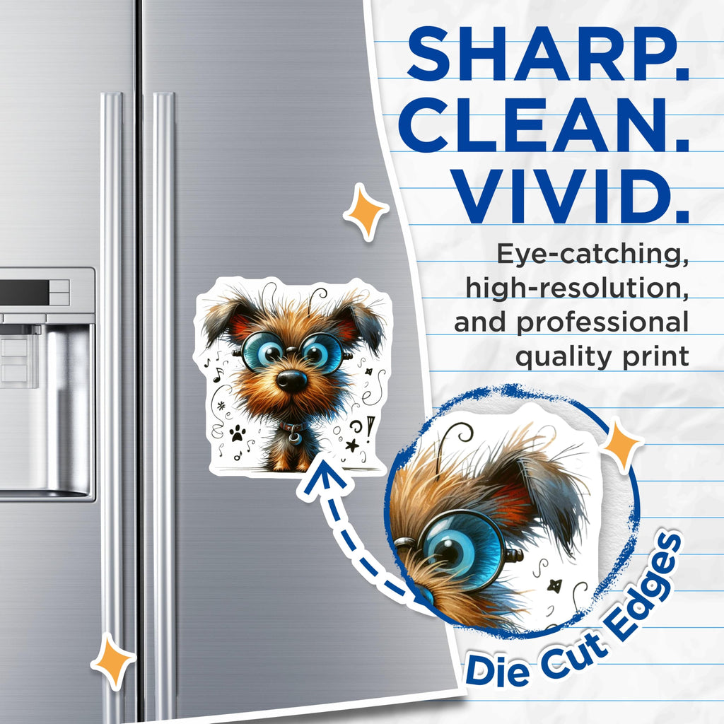 (2 Pack) Cute Dog with Big Glasses Magnets - Quirky Animal Refrigerator Decor - Funny Dog Lover Present - 5 Inches On Longest Side - Thick Durable Magnet - Made in USA - MAG29412