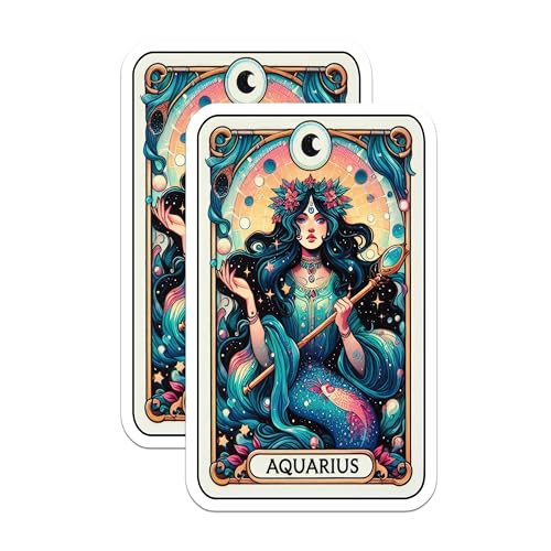 (2 Pack) Aquarius Zodiac Stickers - Celestial Astrology Stickers - Horoscope Stickers - 5" On Longest Side - Sticks to Smooth Flat Surfaces - Made in USA - BMCS4753