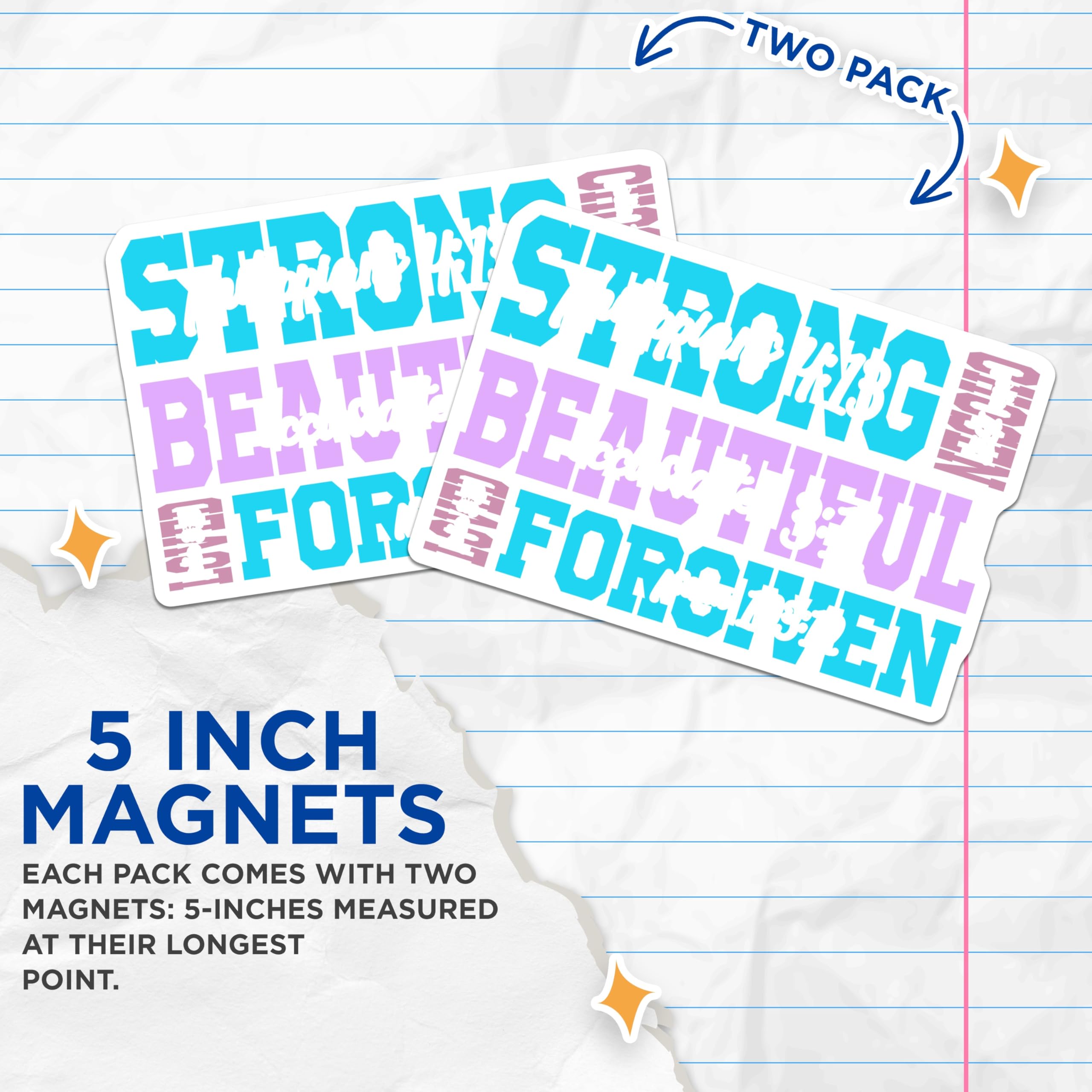 (2 Pack) Strong Beautiful Magnets - Chosen Loved Forgiven Affirmation - Christian Women Decor - 5 Inches On Longest Side - Thick Durable Magnet - Made in USA - MAG25438