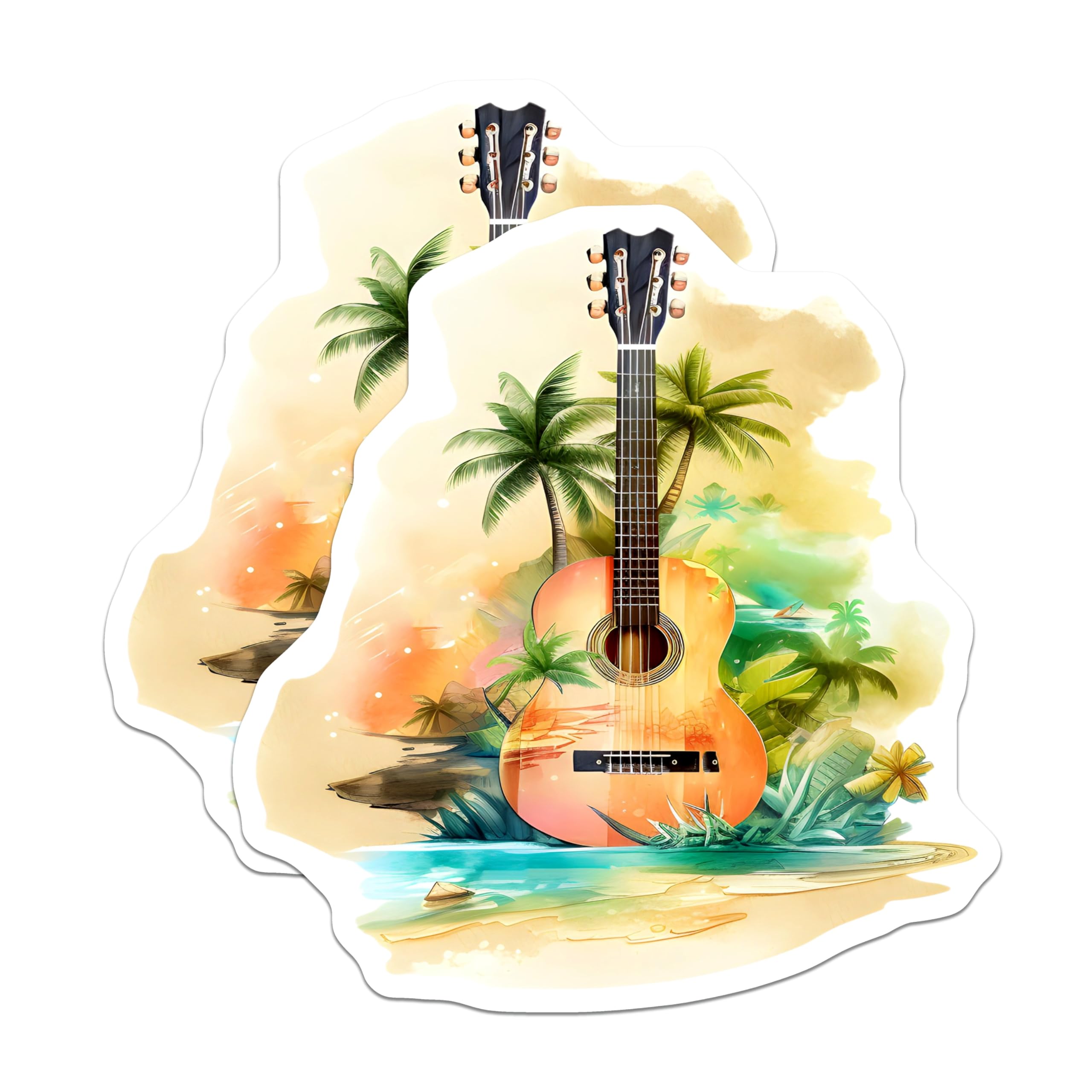 (2 Pack) Tropical Guitar Magnets - Beach Music Decor - Island Paradise Refrigerator Magnets - 5 Inches On Longest Side - Thick Durable Magnet - Made in USA - MAG20604