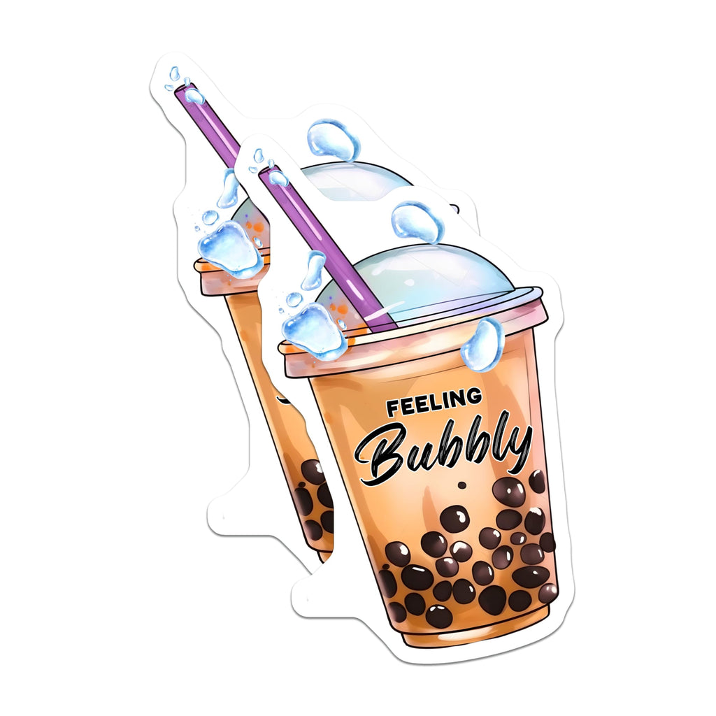 (2 Pack) Feeling Bubbly Boba Tea Magnets - Cute Drink Decorations - 5" On Longest Side - for Cars, Fridges, Toolboxes - Made in USA - MAG7755