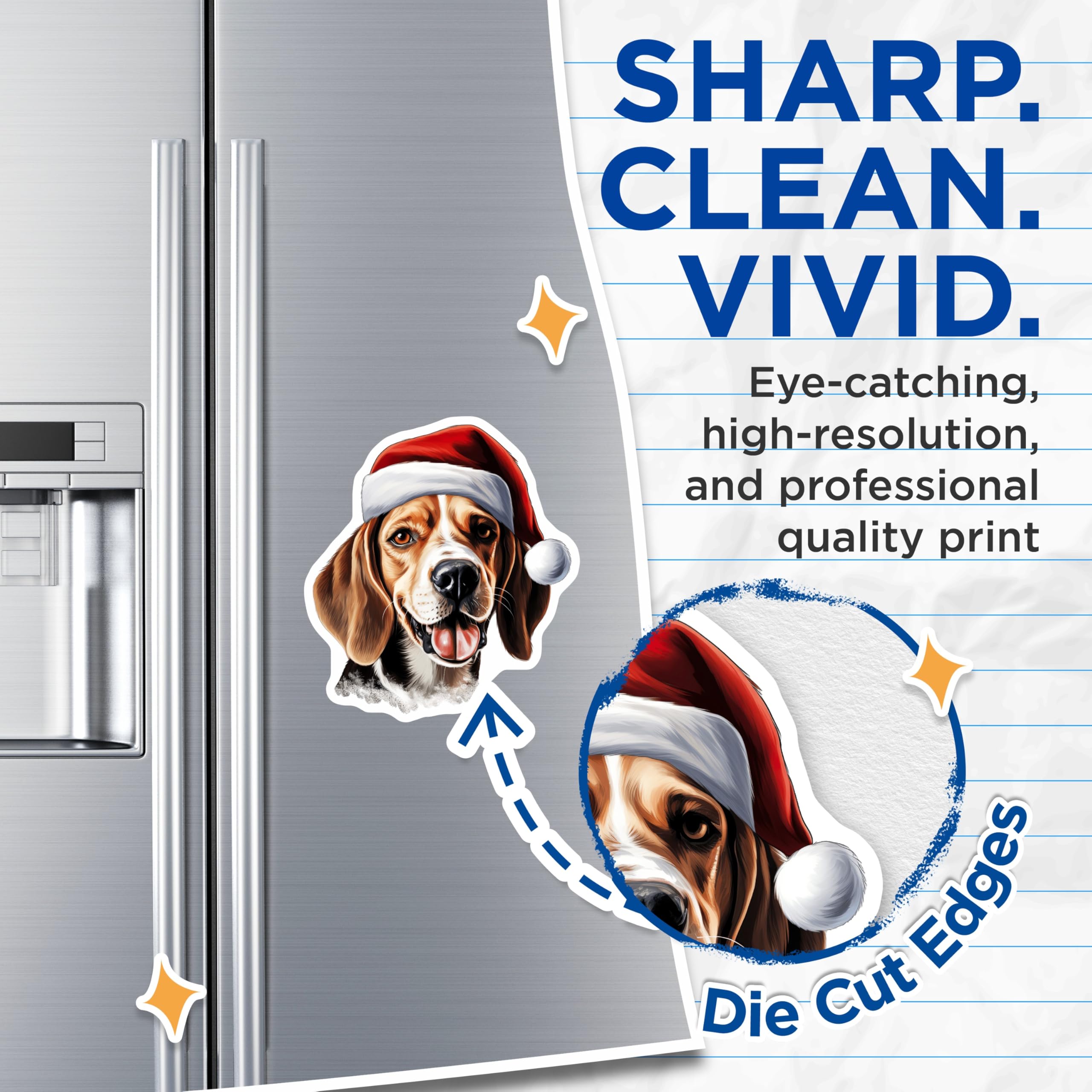 (2 Pack) Beagle Christmas Magnets - Santa Hat Dog Art - Festive Winter Holiday Home Decor - Pet Lover Collectibles - 5 Inches On Longest Side - Thick Durable Magnet - Made in USA - MAG23618