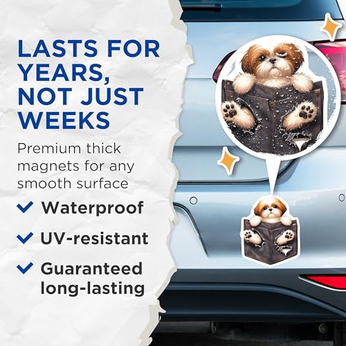 (2 Pack) Adorable Puppy in Pocket Magnets - Cute Dog - Animal Lover Kitchen - Fridge Magnet - 5" On Longest Side - for Cars, Fridges, Toolboxes - Made in USA - MAG4401