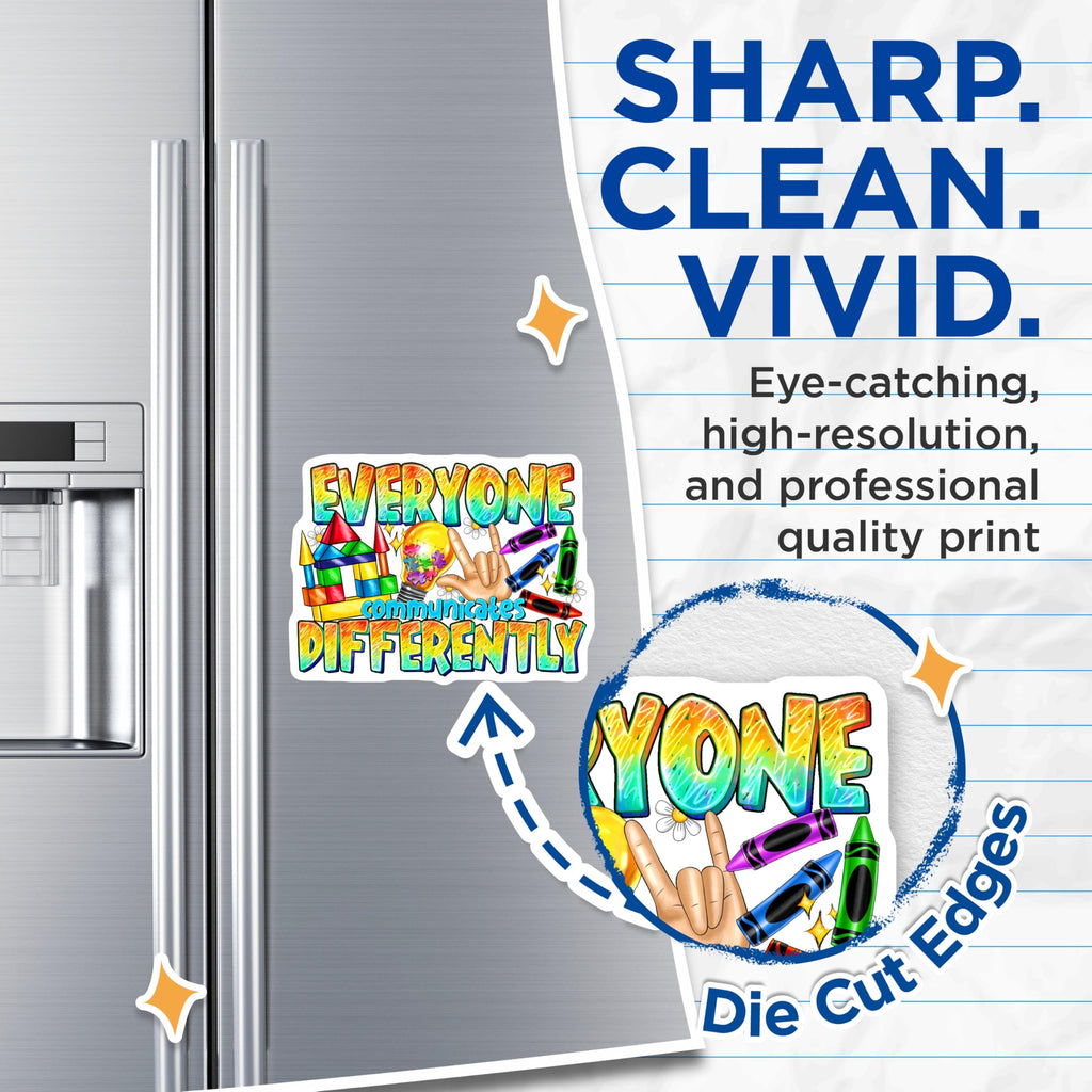 (2 Pack) Neurodiversity Awareness Magnets - Everyone Communicates Differently - Special Education Teacher Appreciation - 5 Inches On Longest Side - Thick Durable Magnet - Made in USA - MAG25082