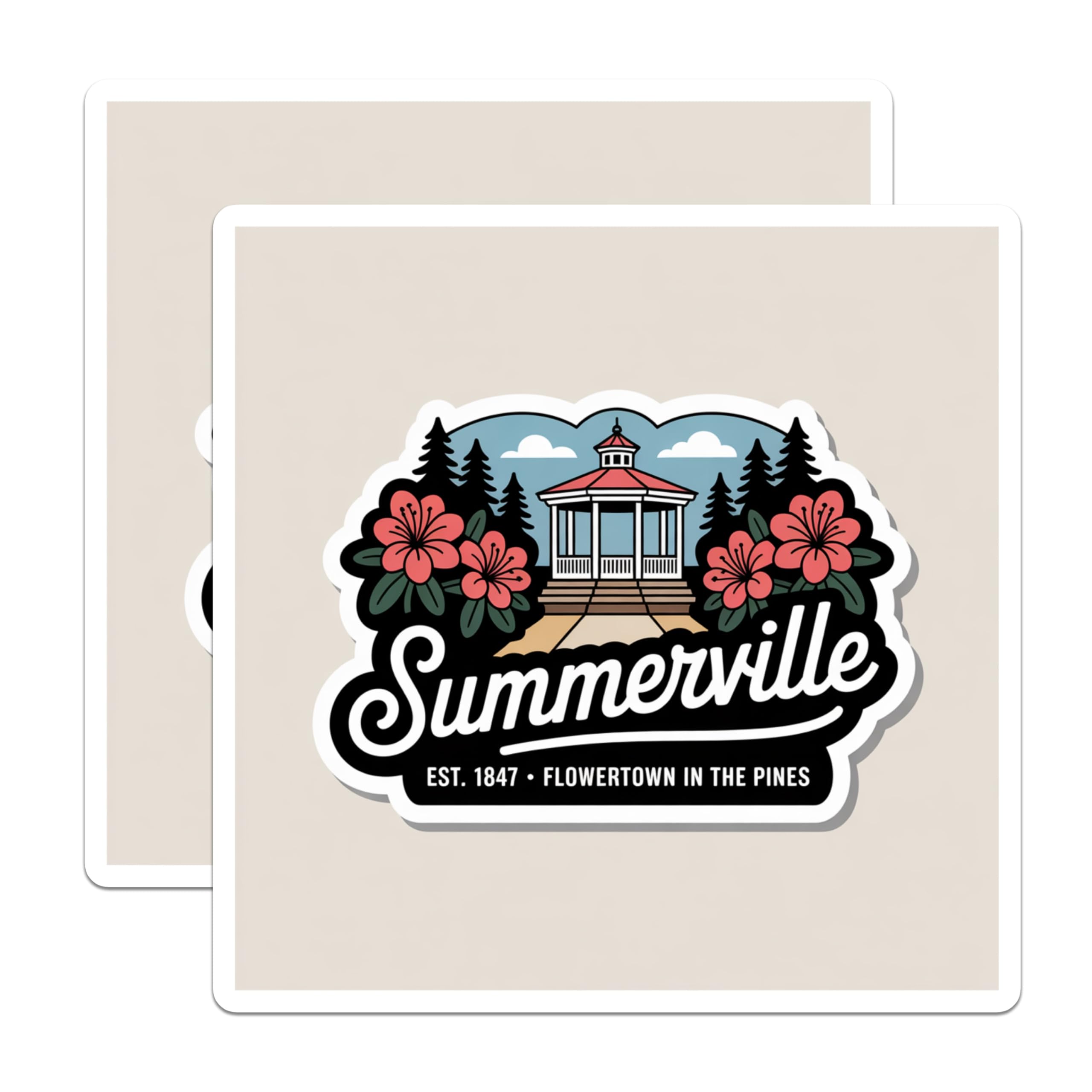 (2 Pack) Summerville Magnets - Flowertown in the Pines - Gazebo Landscape Art - 5 Inches On Longest Side - Thick Durable Magnet - Made in USA - MAG19446
