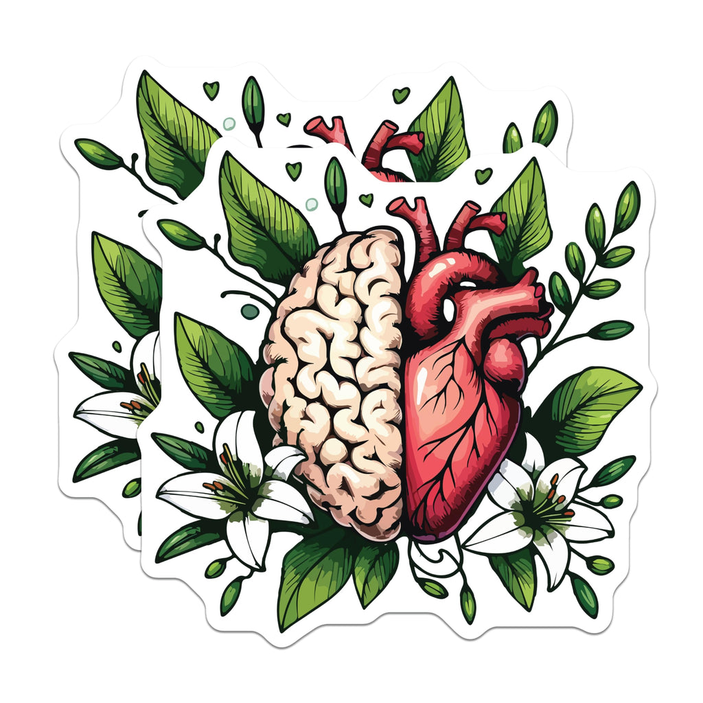 (2 Pack) Brain Heart Lilies Magnets - Anatomical Floral Art Design - Mind Body Balance Symbol - Medical Science Art Decor - 5 Inches On Longest Side - Thick Durable Magnet - Made in USA - MAG20103