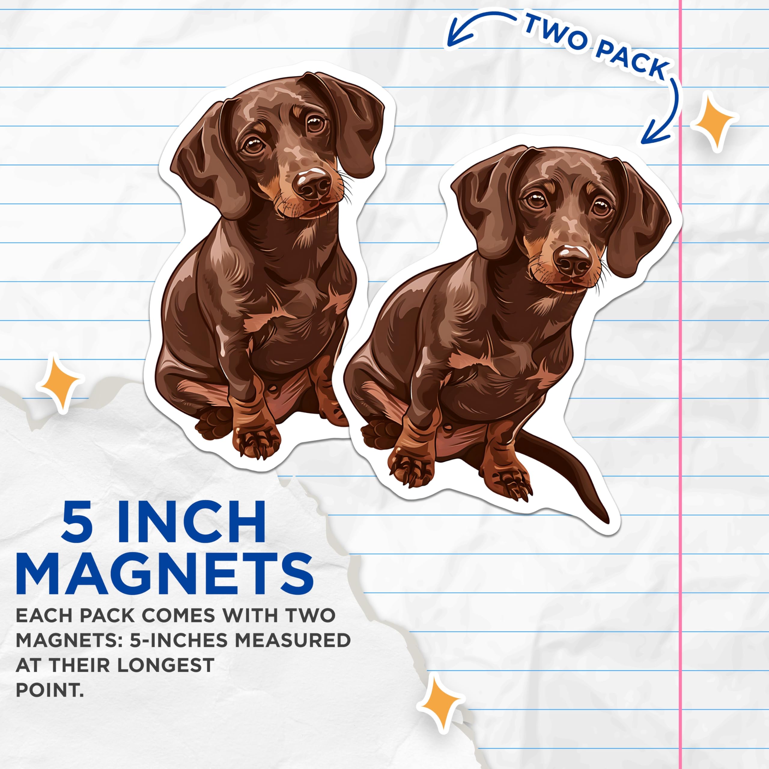 (2 Pack) Dachshund Magnets - Weenie Dog Decor - Brown Dog Refrigerator Magnets - 5" On Longest Side - Premium Magnet - for Cars, Refrigerators, Toolboxes, Lockers - Made in USA - MAG16474