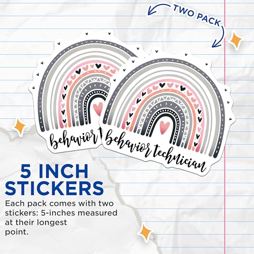 (2 Pack) Behavior Technician Stickers - Rainbow Heart Stickers - Teacher Appreciation Stickers - 5" On Longest Side - Sticks to Any Smooth Flat Surface - Made in USA - BMCS3165