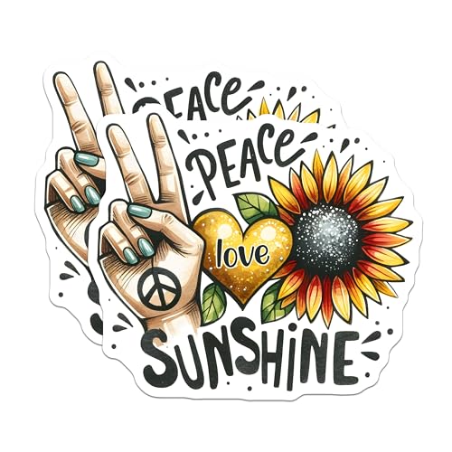 (2 Pack) Peace Love Sunshine Magnets - Sunflower Decor - 5" On Longest Side - for Cars, Fridges, Toolboxes - Made in USA - MAG7975