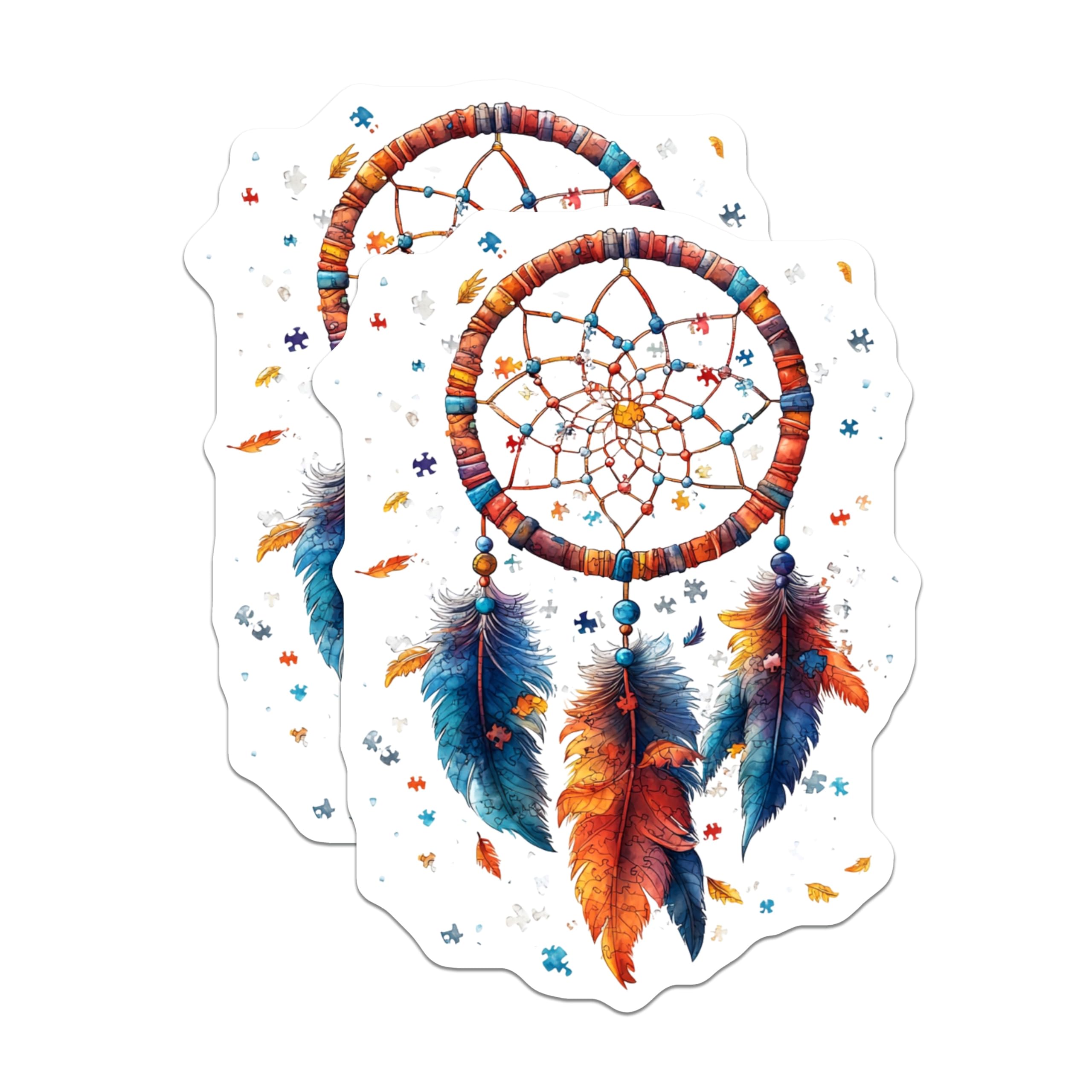(2 Pack) Dreamcatcher Magnets - Puzzle Piece Art - Bohemian Fridge Decor - Autism Awareness - Spiritual Home Accent - 5 Inches On Longest Side - Thick Durable Magnet - Made in USA - MAG30952
